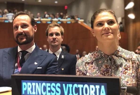 Crown Princess Victoria wore By Timo Printed Bow Dress, and By Malene Birger pumps. Princess mabel and Prince Haakon