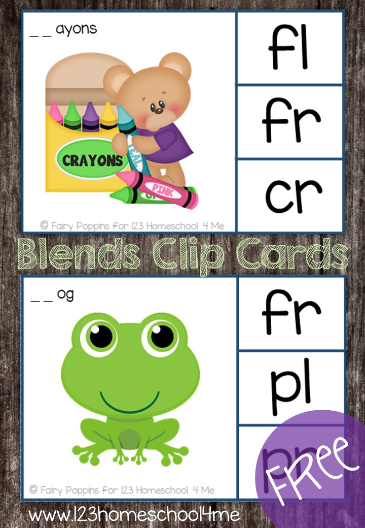 FREE Consonant Blends Clip Cards