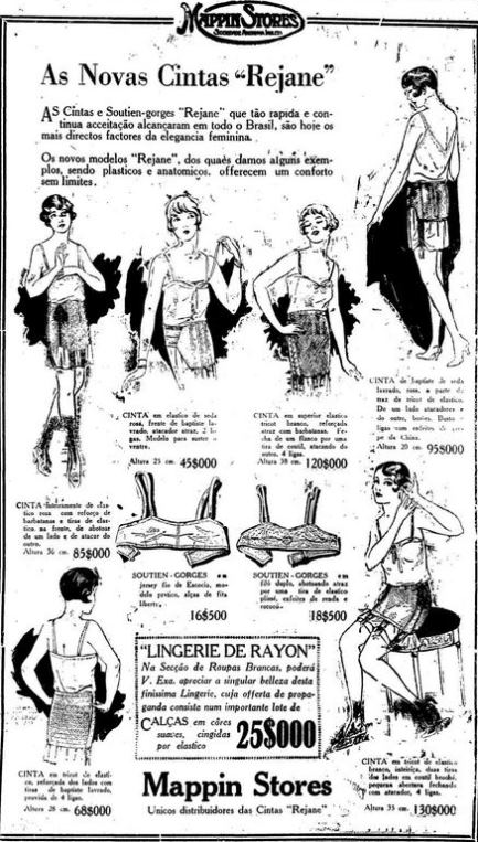 Propagandas das Cintas Rejane, em um catálogo do Mappin de 1927.