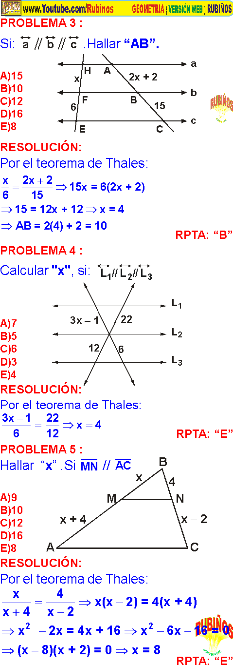 Teorema De Thales Ejercicios Resueltos Y Aplicaciones