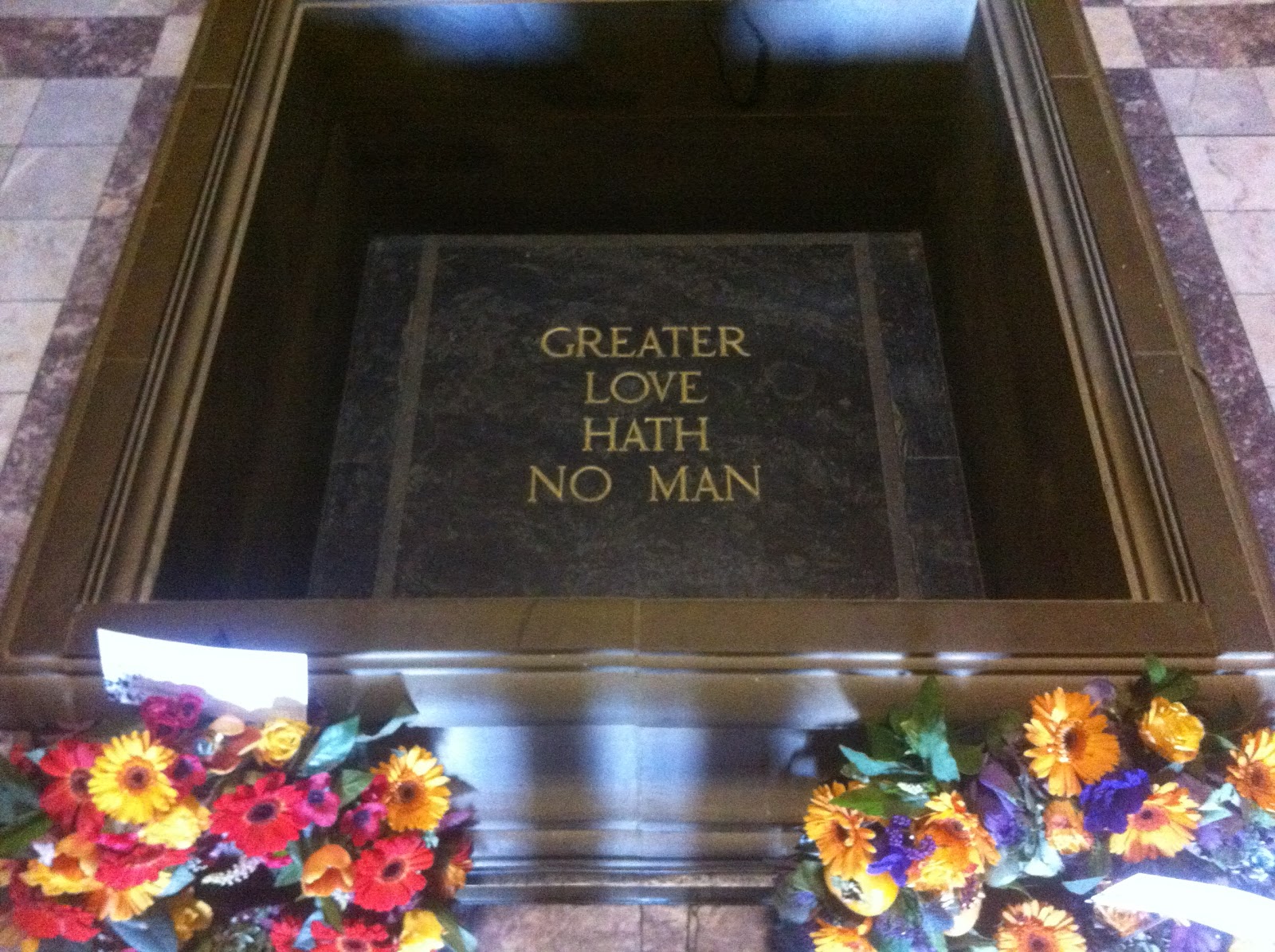 The most special place in the Shrine is called the "Stone of Remembrance" It is inscribed with the words "Greater Love Hath No Man" which is a quote from