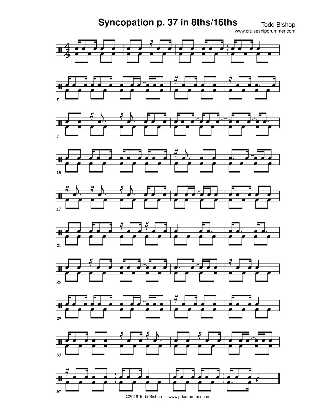 Cruise Ship Drummer! Syncopation p. 37 in 16th notes
