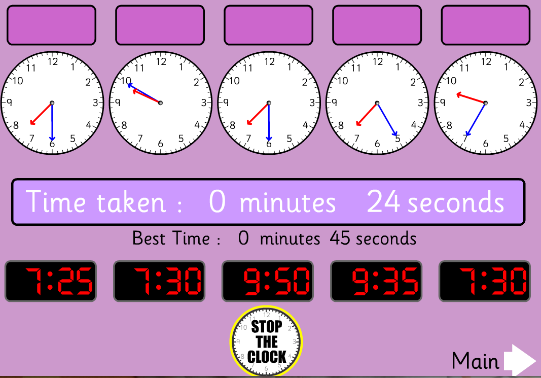 The English Cubby Telling the time games