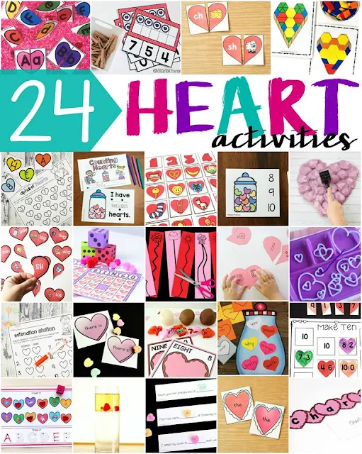 24 Heart activities with lots of freebies and great ideas for preschool, kindergarten, first and second grade.