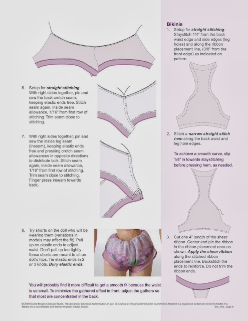 Moldes de roupa íntima: calcinha e sutiã, para bonecas.