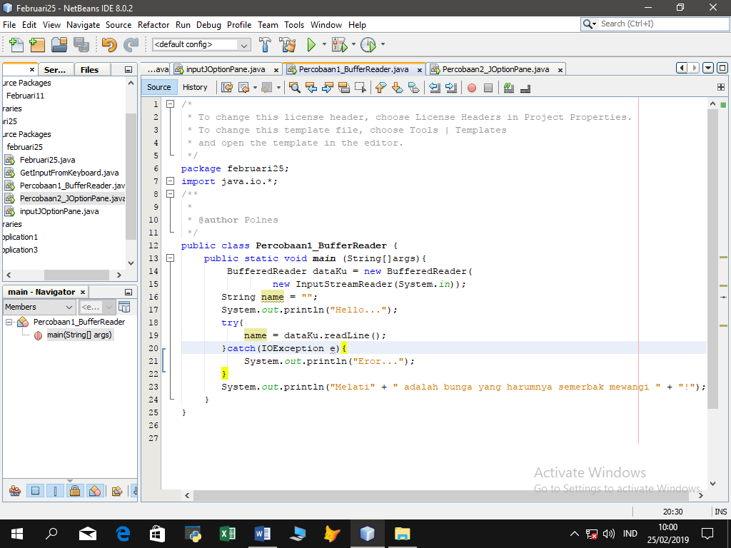 JAVA "Contoh Input BufferedReader & Input JOption Pane