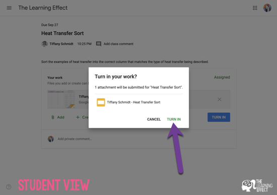 Google Classroom tutorial student view