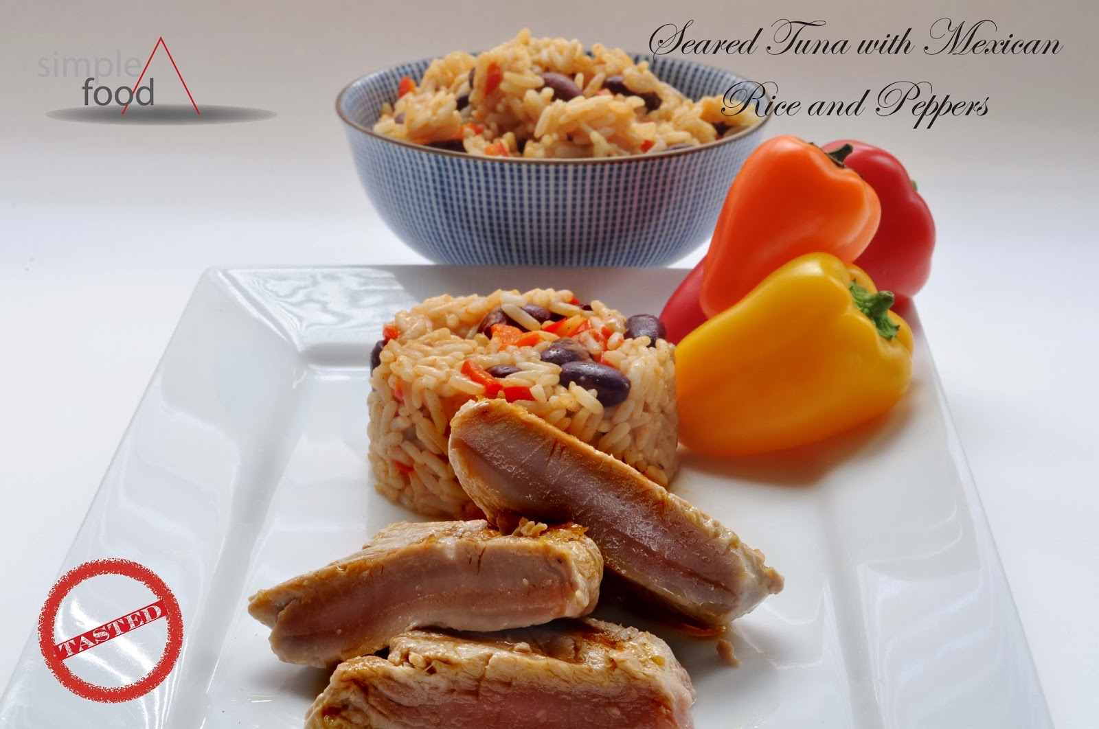 Simple Food Seared Tuna with Mexican Rice.