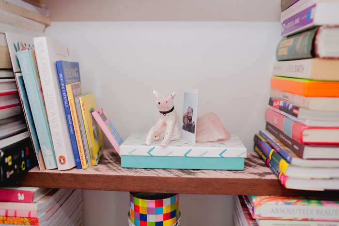 book shelf using books for a shelf