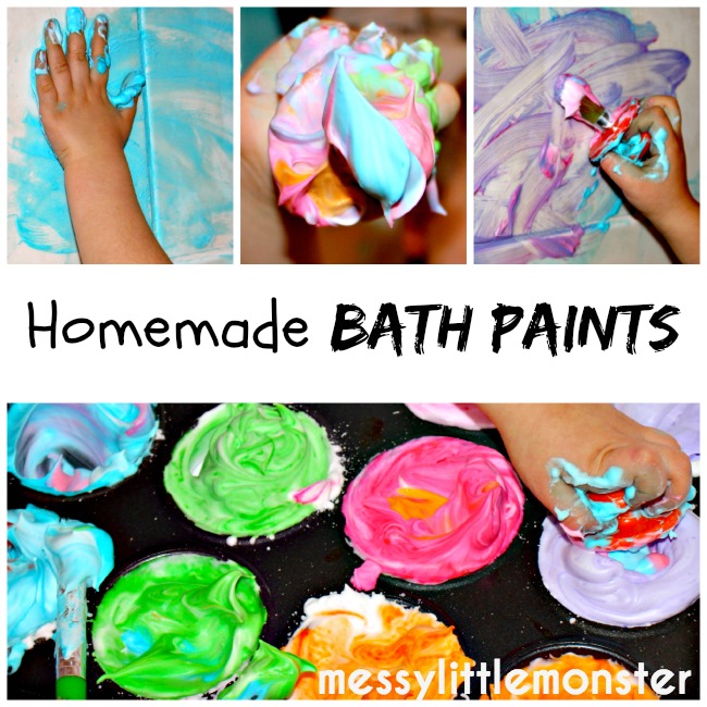 simple homemade bath paint recipe using 2 ingredients.  A fun process art technique for kids.