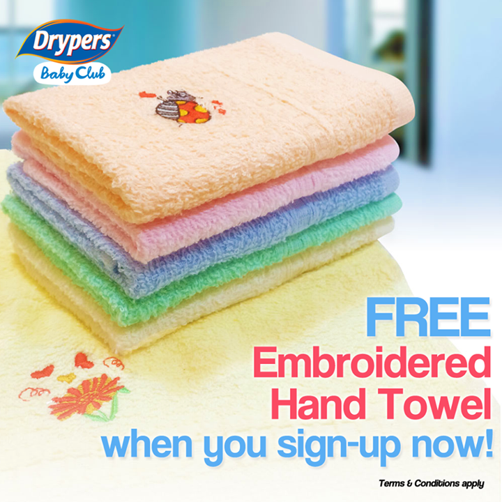 FREE SAMPLE MALAYSIA Free Drypers Embroidered Hand Towel