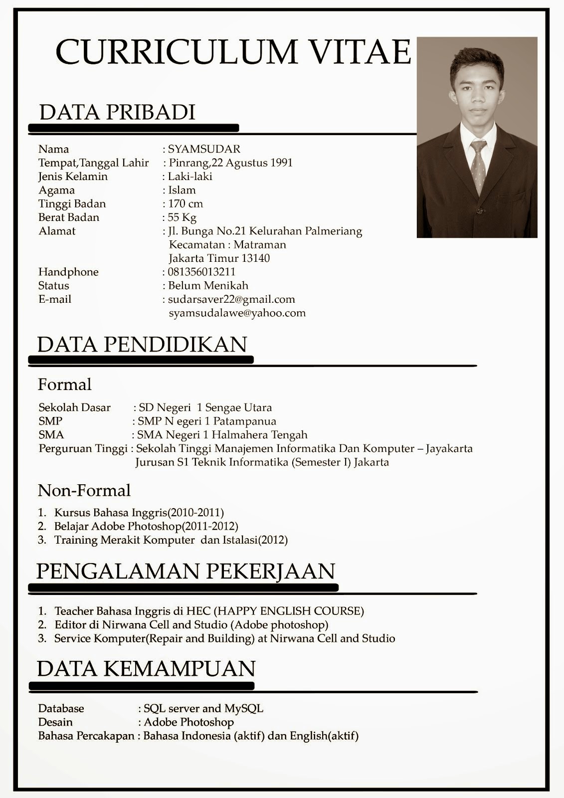 contoh cv bahasa arab contoh o download template cv bahasa indonesia
