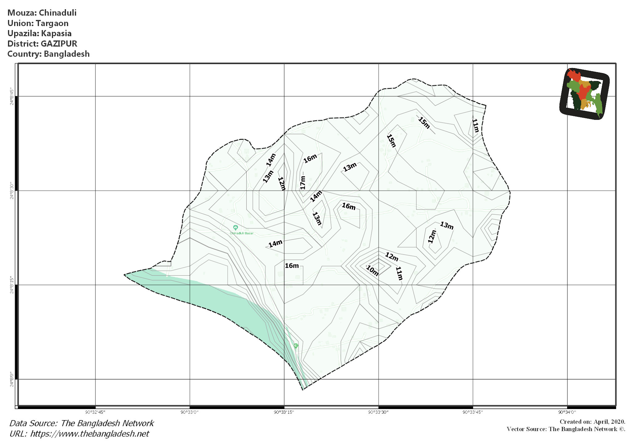 Map of Chinaduli Mouza of Kapasia Upazila, GAZIPUR, Bangladesh.