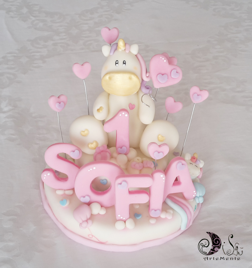 DiLù Artemente: Cake topper unicorno primo compleanno per sofia