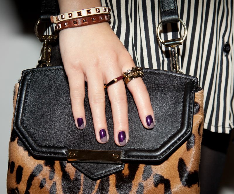 fall manicure inspiration, purple nails, messy french tips