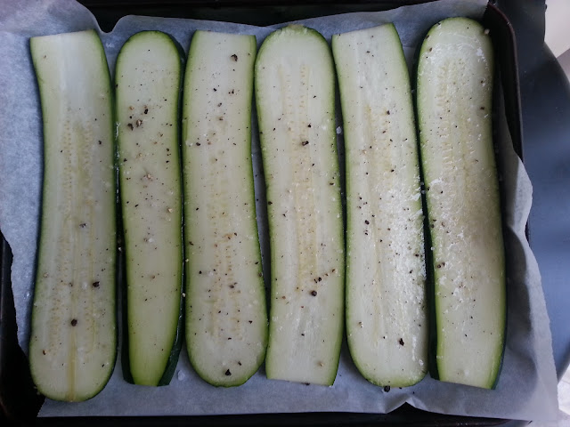 Zucchini ready to roast for a primal vegetable lasagna