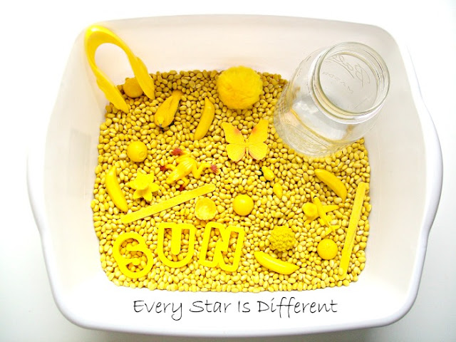 Yellow Sensory Bin with Tweezing Activity