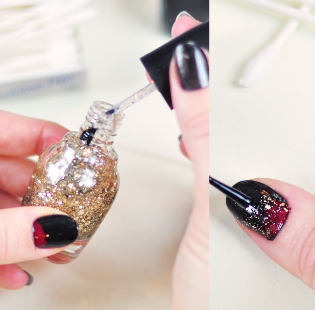 DIY Red Black Gold Galaxy Manicure