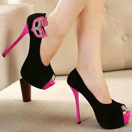 High heel pink and black combine shoes - Ladies Fashionz