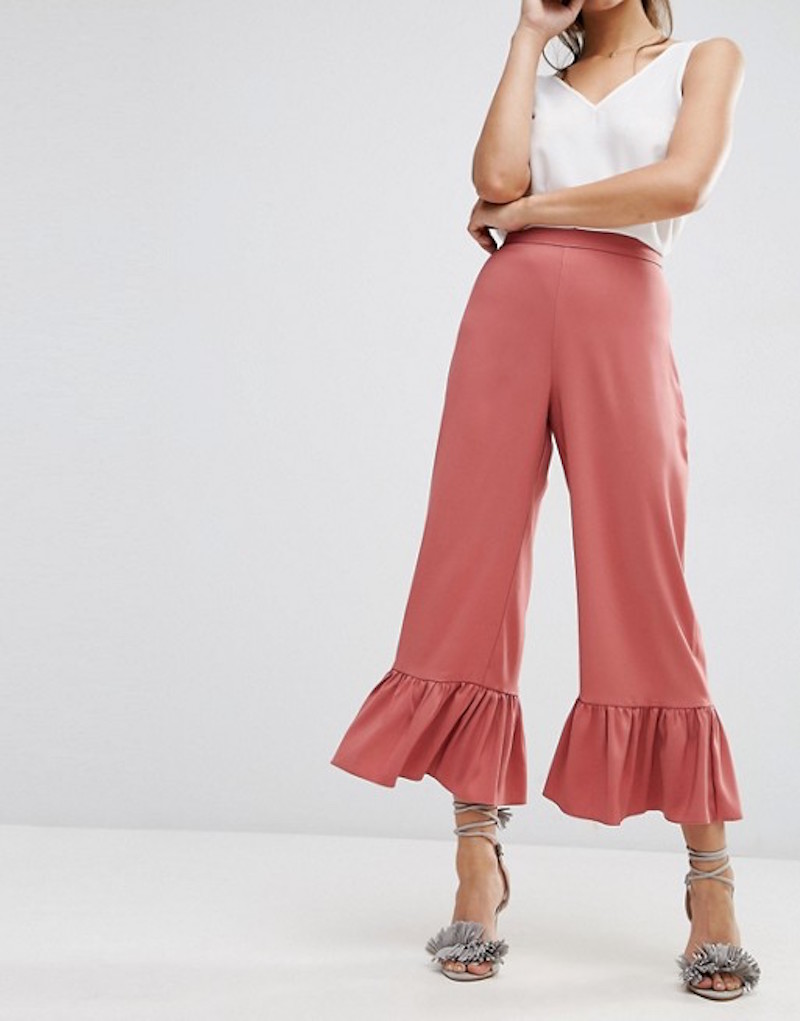REYNA WHITE FRILL HEM TROUSERS  In The Style