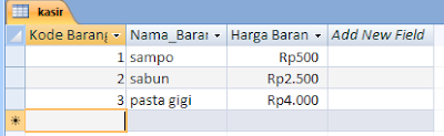 Contoh isi data tabel microsoft access yang akan di tampilkan di VB 6.0