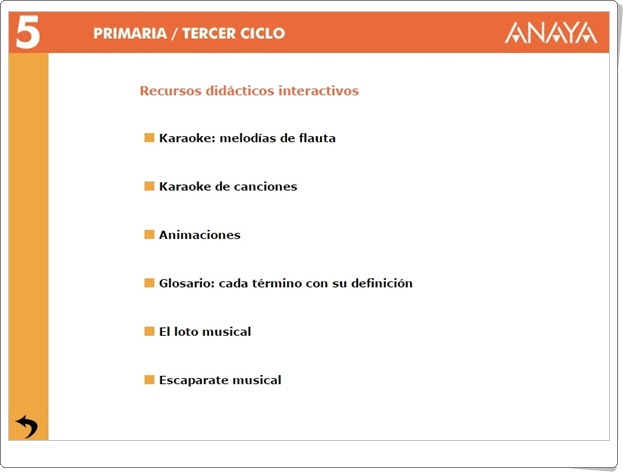 "Recursos Didácticos Interactivos Anaya. Música de 5º de Primaria" (Abre la puerta)