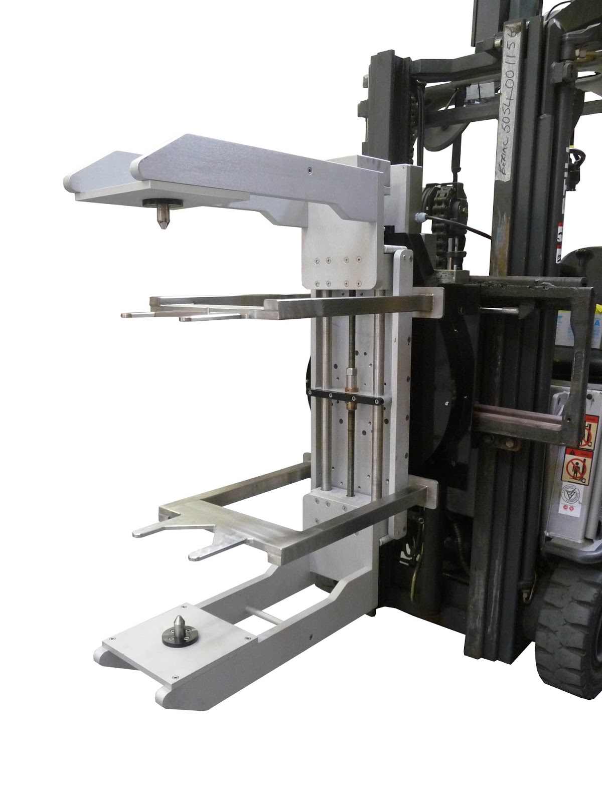 Packline Materials Handling Forklift Mounted Clamp Attachment for Handling Reels or Rolls of Cable