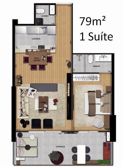PLANTA 79 m² - 1 suite