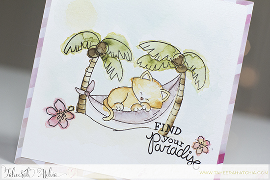 Kitty in Paradise card by Taheerah Atchia | Aloha Newton Stamp set by Newton's Nook Designs #newtonsnook
