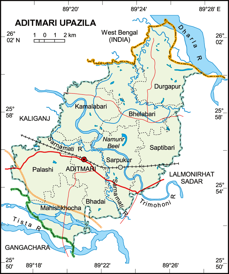 Aditmari Upazila Map Lalmonirhat District Bangladesh