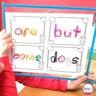 Sight word practice mats are awesome for practicing high frequency words in a hands on way. Makes a GREAT literacy center. Click to find out about the different ways to practice sight words.