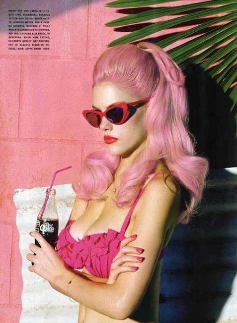 pink dyed 60s bouffant hair