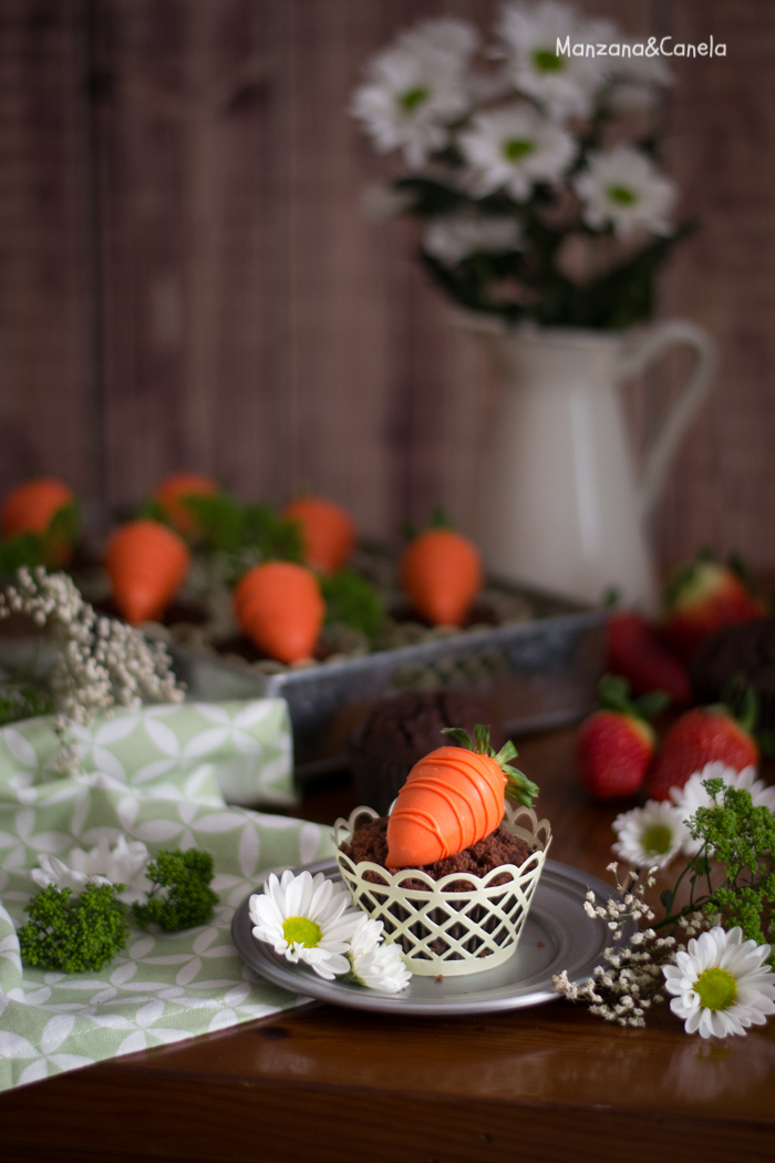 Muffins de chocolate con fresa. Receta de Pascua