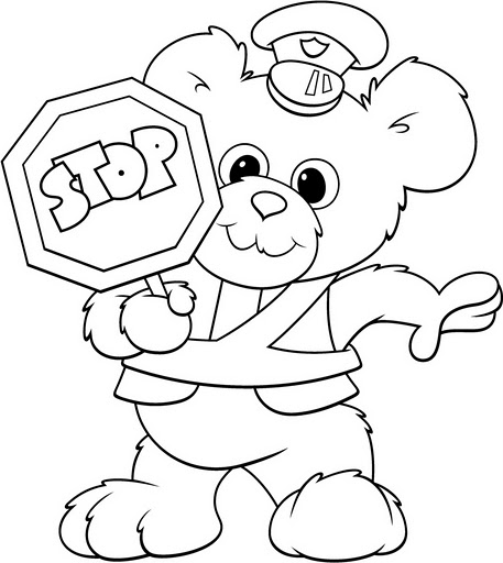 Osito con señal de Stop para colorear y pintar - COLOREA TUS DIBUJOS
