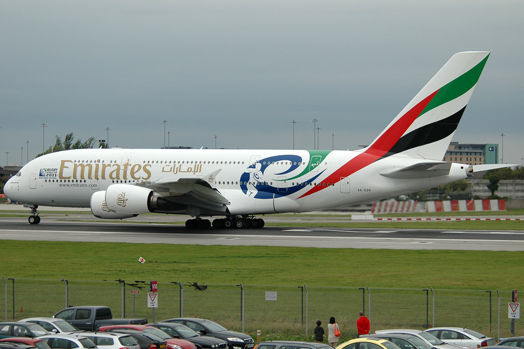 Aero Pacific Flightlines Emirates A380 sports Rugby World Cup 2011 titles
