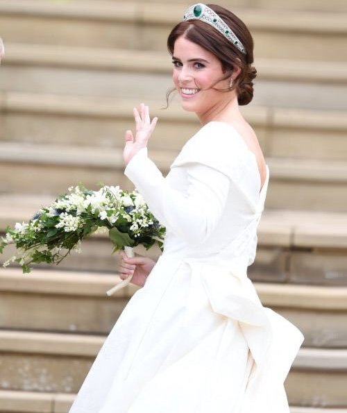 Queen Elizabeth, Kate Middleton, Meghan Markle, Princess Charlotte, Prince George at wedding. Savannah Philips, and Autumn. wedding tiara
