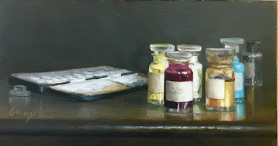 Watercolor pigments at Weir Farm bottles, palette, colors, paints