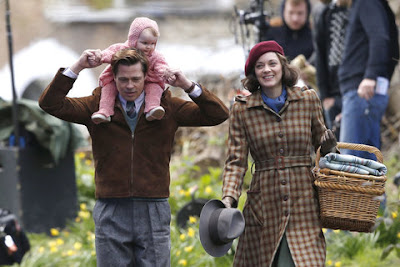 Marion Cotillard com Brad Pitt a filmar