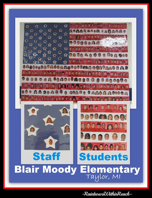photo of: Flag image of photos of students, Patriotic projects