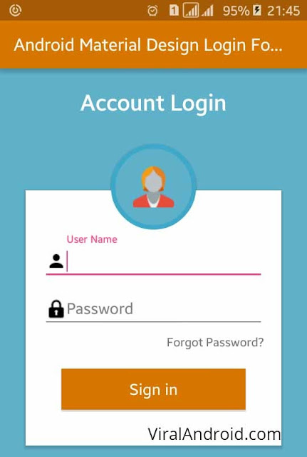 Android Example: Android Material Design Login Form XML UI Design