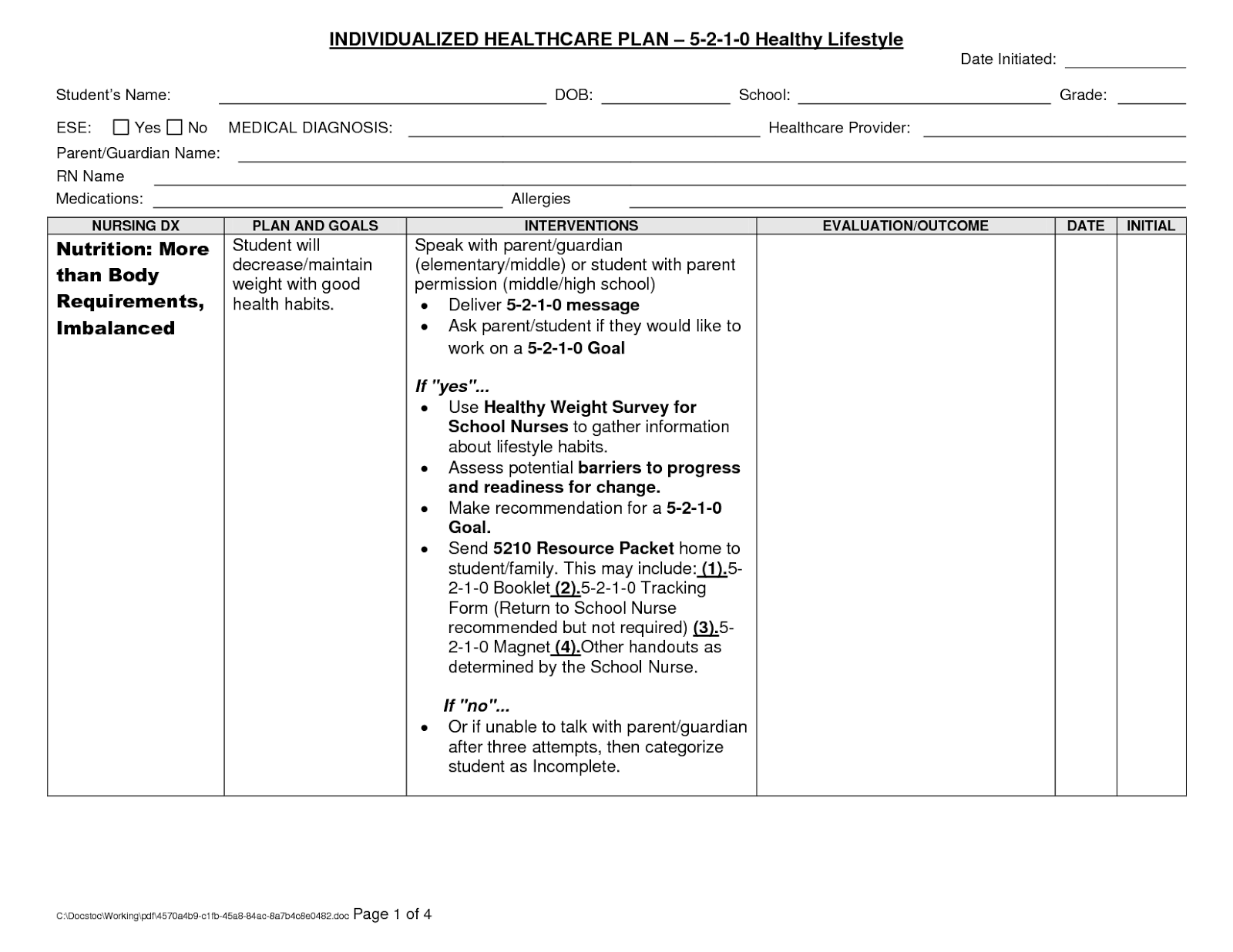 Blank Nursing Care Plans Nursing Care Plan Examples