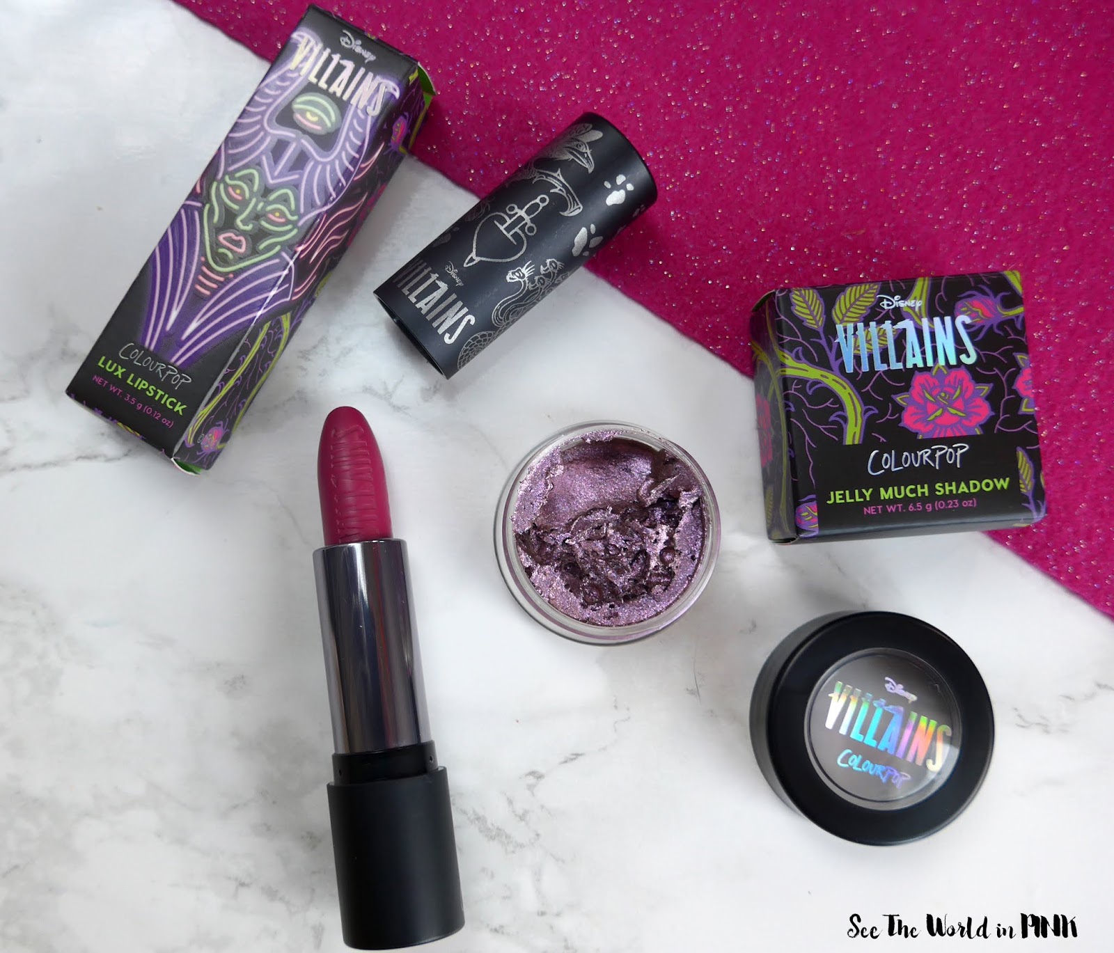 ColourPop Disney Villains - Maleficent Creme Lux Lipstick and Spindle Jelly Much Shadow 