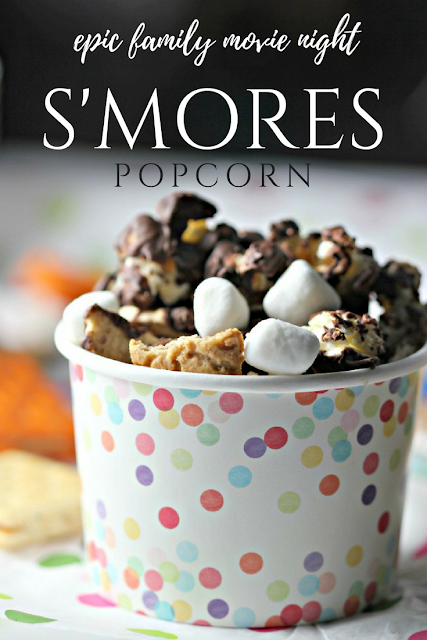 EPIC Movie Night S'Mores Popcorn & Snacks.  Fun and easy S'mores popcorn recipe and a fun movie night spread. EPIC Movie Night S'Mores Popcorn & Snacks.  Fun and easy S'mores popcorn recipe and a fun movie night spread.