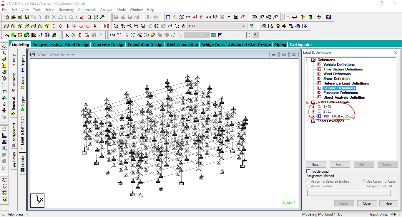 Structural Solutions "STAAD PRO"seismic loading(joint weight method)