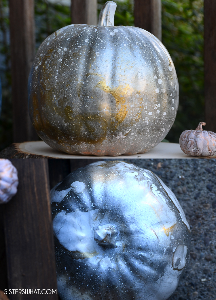 a really fun fall decorating idea and pumpkin painting idea with spray paint marbling