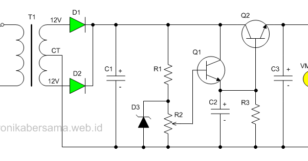 Rangkaian Power Supply Tegangan Variasi Zener | Elektronika Bersama