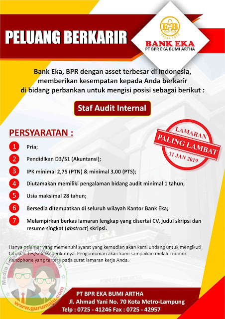 Lowongan Kerja PT. Bank Eka Metro Tahun 2019 yang berkantor Pusat di Kota Metro Provinsi Lampung Lowongan Kerja PT. Bank Eka Metro Tahun 2019