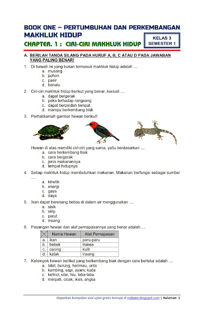 Download Soal Tematik Kelas 3 Semester 1 Tema 1 Subtema 1 Pertumbuhan Dan Perkembangan Makhluk Hidup Ciri Ciri Makhluk Hidup Edisi Revisi 2018