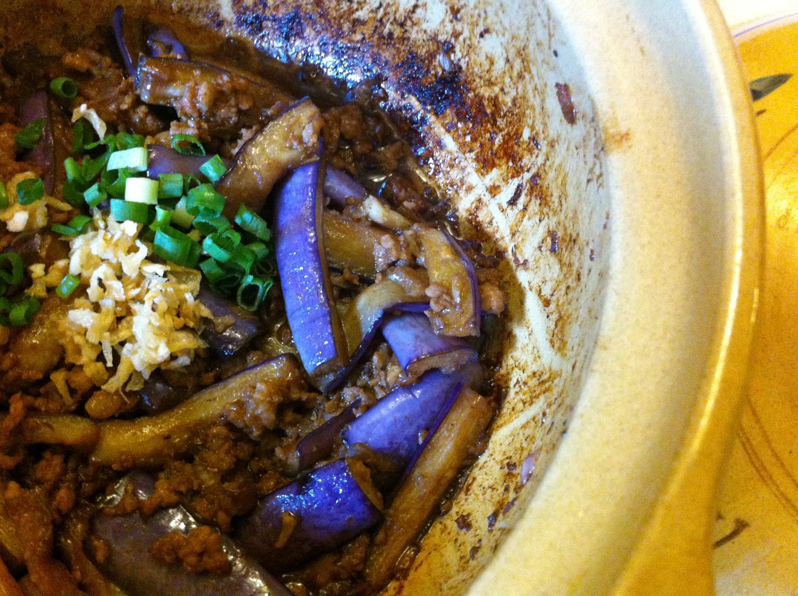Confessions of a Weekend Cook Claypot Brinjal with Minced Meat