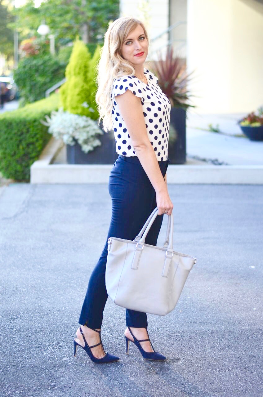 white polka dot top outfit